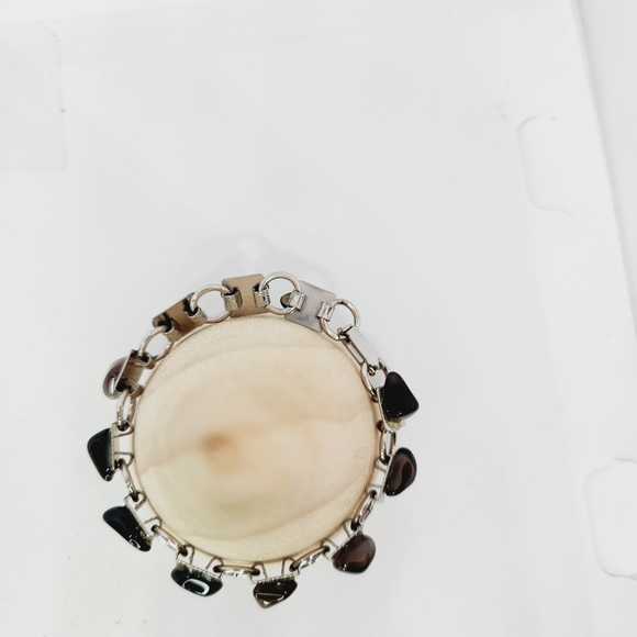 Vintage Polished Smokey Quartz Gemstone Handmade  Silver Tone Tennis Bracelet - Picture 2 of 7